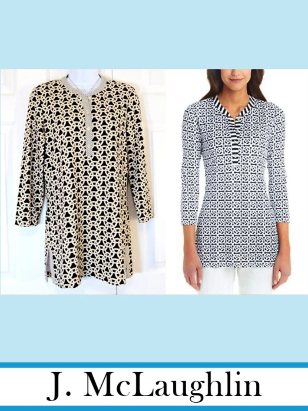 J. McLaughlin | 'Biscayne' Banded Collar Printed Tunic Top